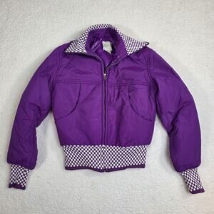 Vintage ROFFE Ski Jacket Girls Size 14 Snow Coat Puffer Purple Check Checkered